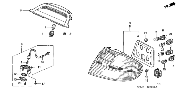 2003 Acura CL Lamp Unit, Passenger Side Tail Diagram for 33501S3MA11