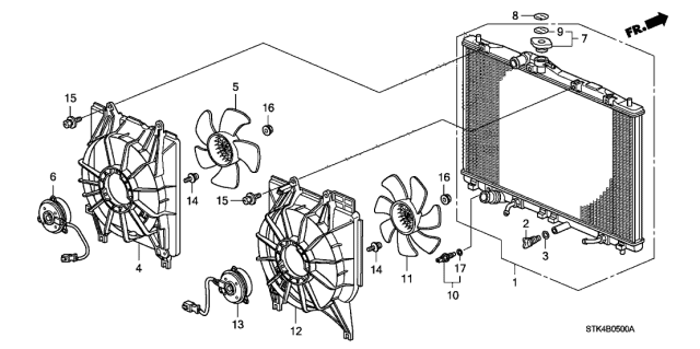 2007 Acura RDX Radiator Complete Diagram for 19010RWCA52