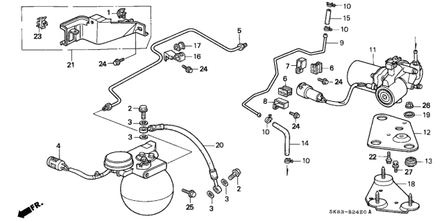 1990 Acura Integra  Hose, Pressure Diagram for 57380SK7A01