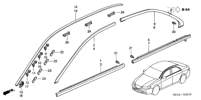 2005 Acura TSX  Molding, Driver Side Drip Side Diagram for 73168SEA003