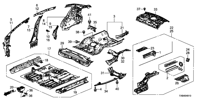 2013 Acura ILX Hybrid  Crossmember, Rear Floor Diagram for 65750TR2A00ZZ