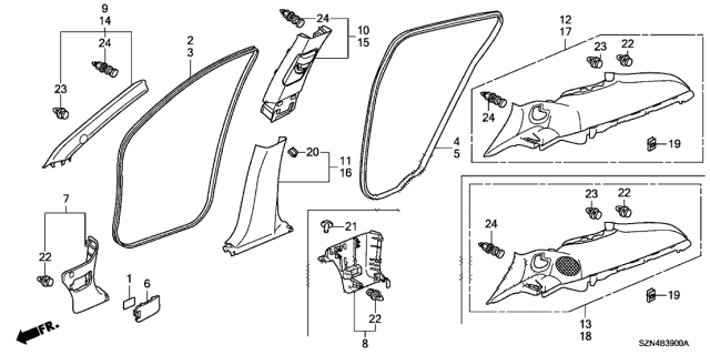 2010 Acura ZDX  Garnish Assembly, Driver Side Center Pillar (Lower) (Premium Black) Diagram for 84171SZNA02ZB