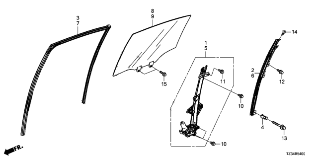 2016 Acura TLX  Glass Assembly, Left Rear Door Diagram for 73450TZ3A00