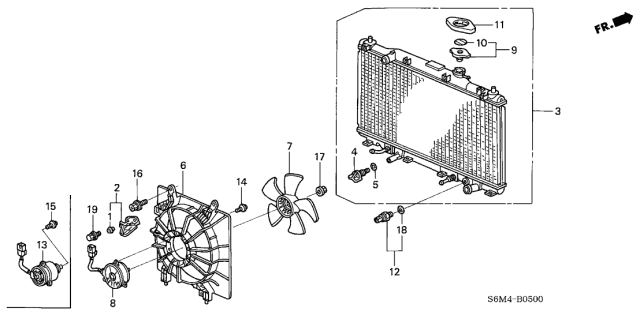 2002 Acura RSX Motor, Cooling Fan Diagram for 19030PNA003