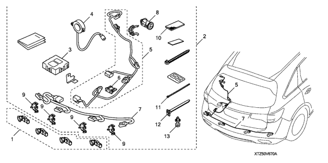 2016 Acura MDX  Back Up Sensors (White Diamond Pearl - Exterior) Diagram for 08V67TZ5210K