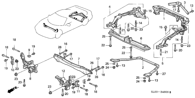 1998 Acura NSX Bracket Assembly, Left Rear Beam Diagram for 50220SL0000