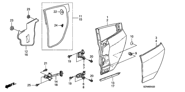 2010 Acura ZDX Checker, Right Rear Door Diagram for 72840SZNA11