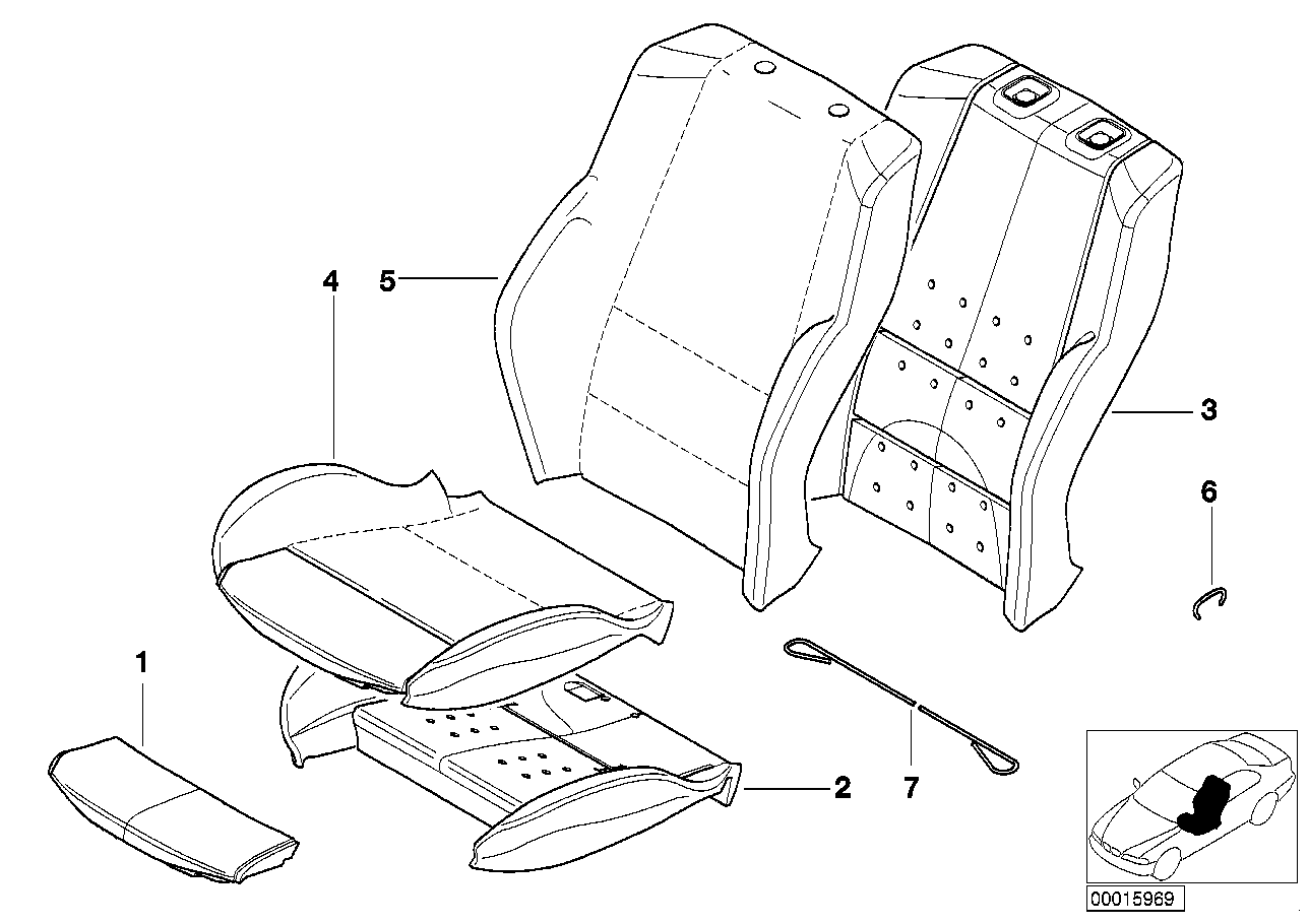 BMW 52-10-7-077-573 Cover Backrest, Leather