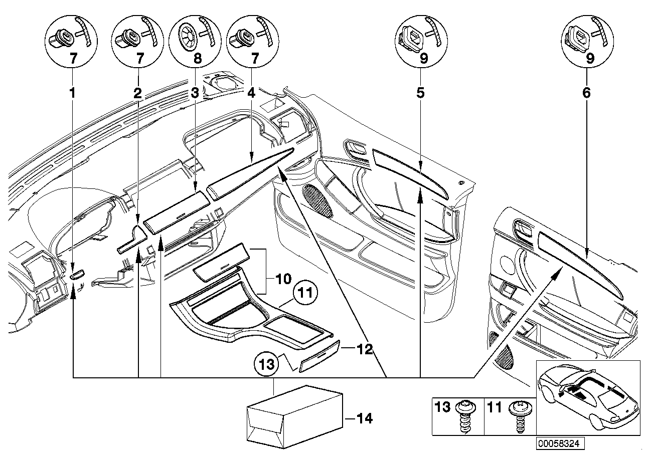 BMW 51-16-7-124-447 Poplar Wooden Cover, Can Holder Rear