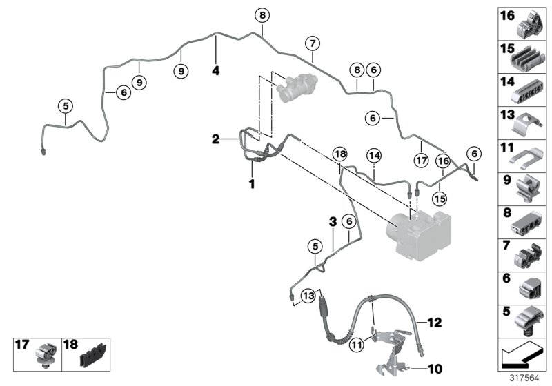 BMW 34-32-6-799-264 Bracket, Brake Pipe, 3-Fold