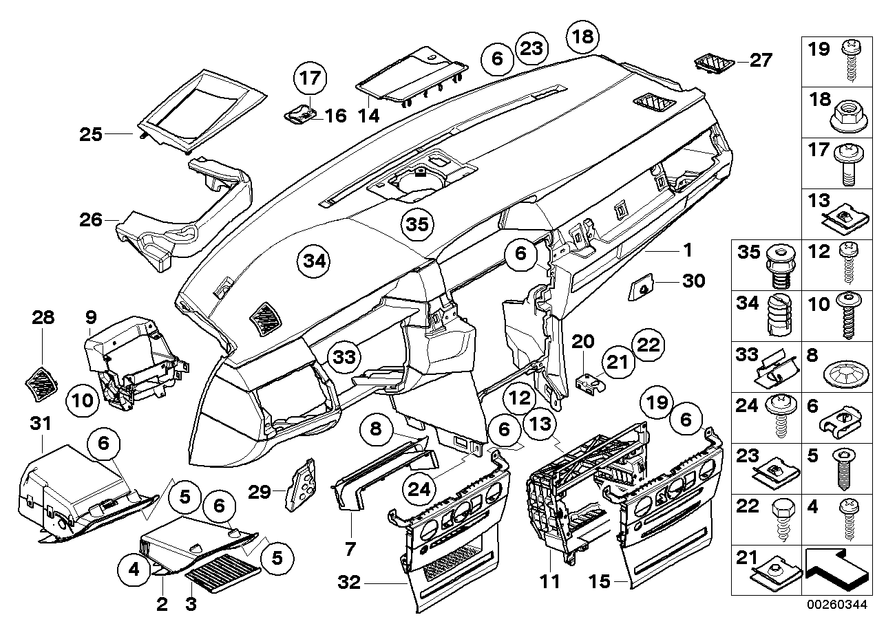 BMW 51-45-6-951-031 Cover, Dashboard, Poplar, Center