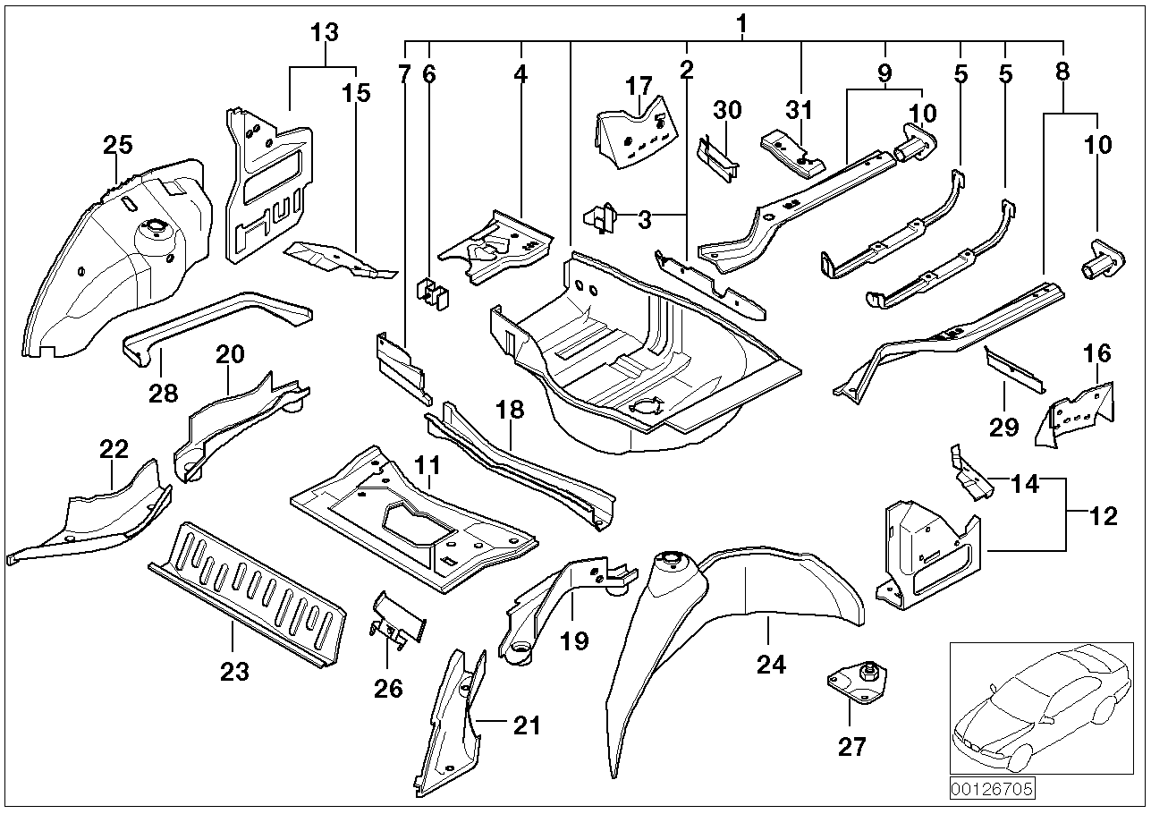 BMW 41-11-7-044-084 Support, Trunk Floor, Right