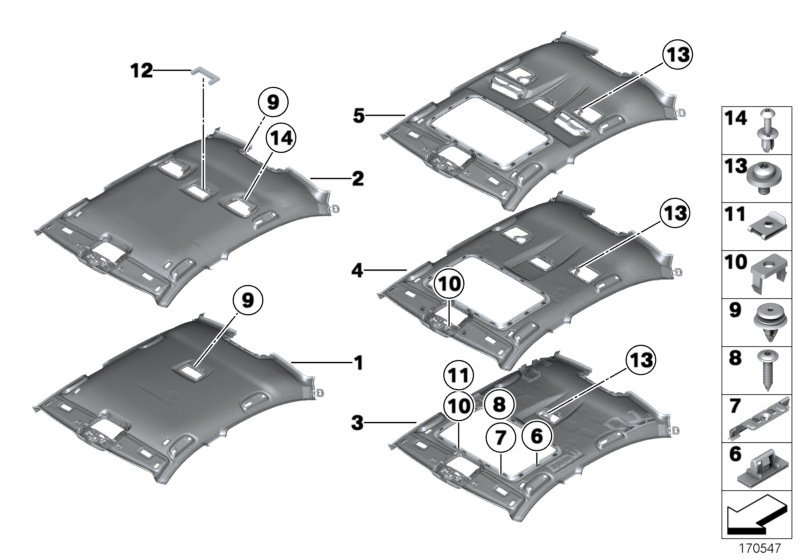 BMW 51-44-7-903-798 MOLDED HEADLINING, SLIDING LI