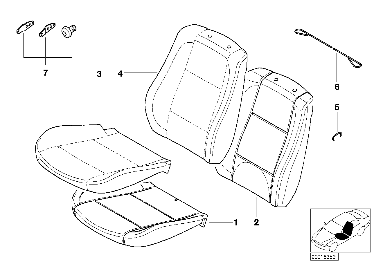 BMW 52-10-7-008-163 Cover Backrest, Imitation Leather
