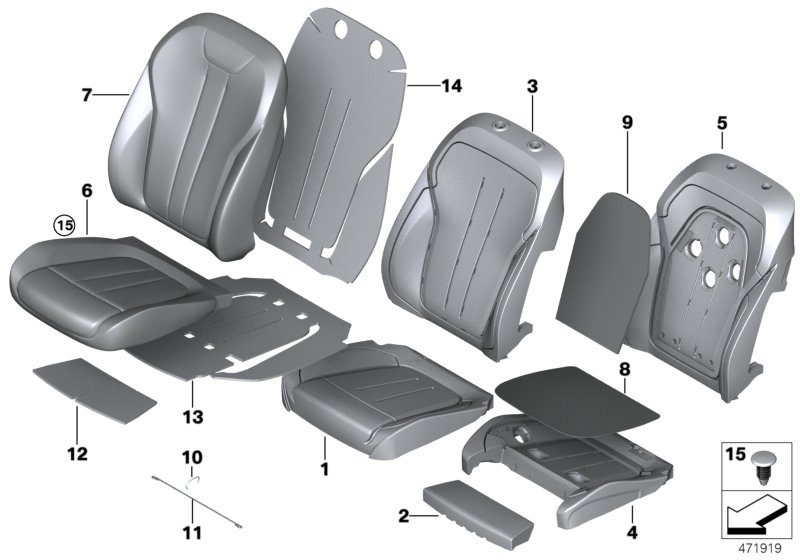 BMW 52-10-7-215-018 COVER BACKREST LEATHER RIGHT