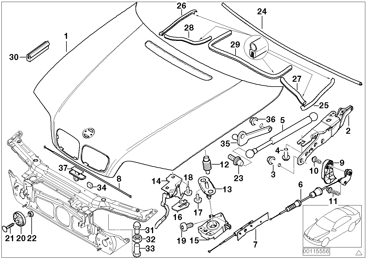 BMW 41-61-7-895-765 Mount, Gas Pressurized Spring, Left