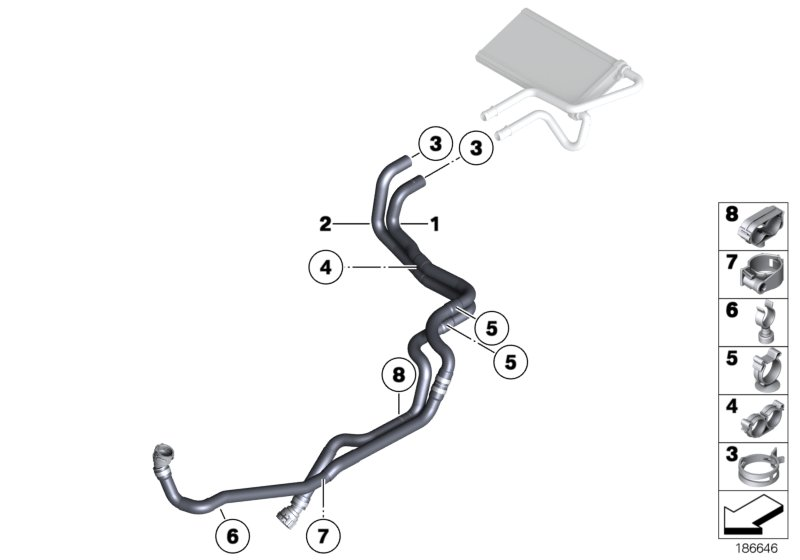 BMW 64-21-9-135-751 Hose, Heater Core-Radiator Feed