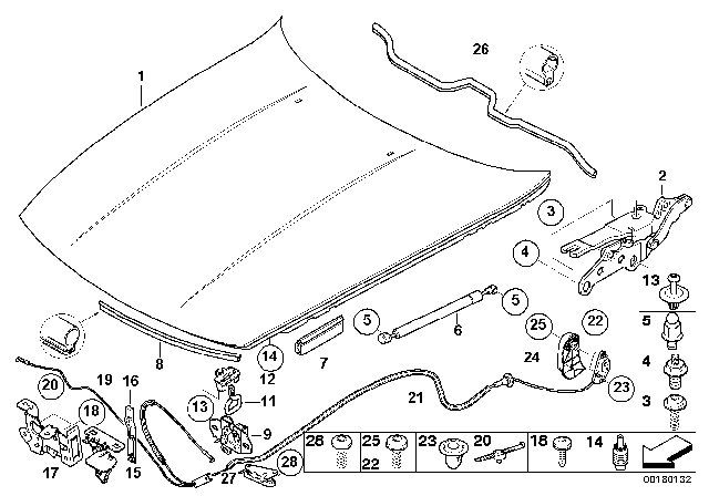 2006 BMW Z4 M  Hood Catch End Support Diagram for 51237172093