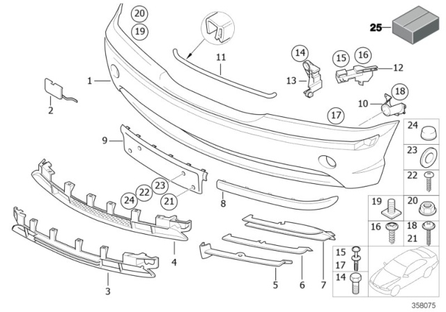 2004 BMW 325i  Grid, Bumper Front Diagram for 51117030596