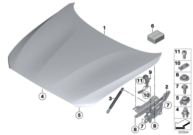2020 BMW M240i  Hood Diagram for 41007373899