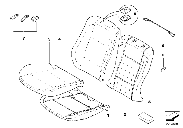 2007 BMW X3  Backrest Upholstery Diagram for 52203447155