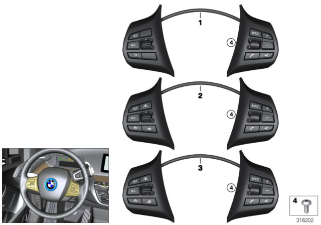2016 BMW i3 Sport Multifunct Steering Wheel Switch Diagram for 61319324277