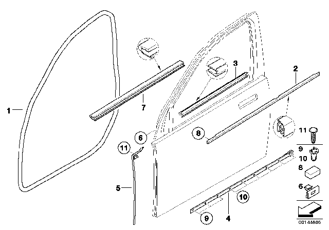 2005 BMW 745Li Gasket, Door Joint, Bottom Front Left Diagram for 51218223663