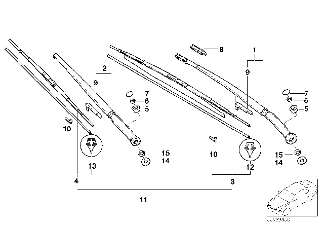 2002 BMW 330Ci  Wiper Blades Diagram for 61610037009