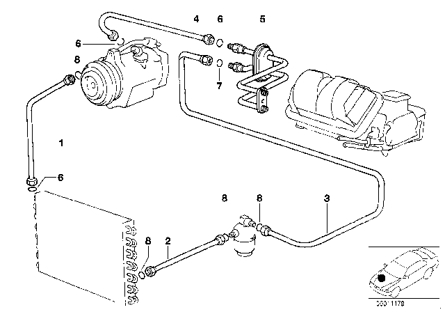 1994 BMW 850Ci  Pressure Hose, Compressor-Condenser Diagram for 64538390487