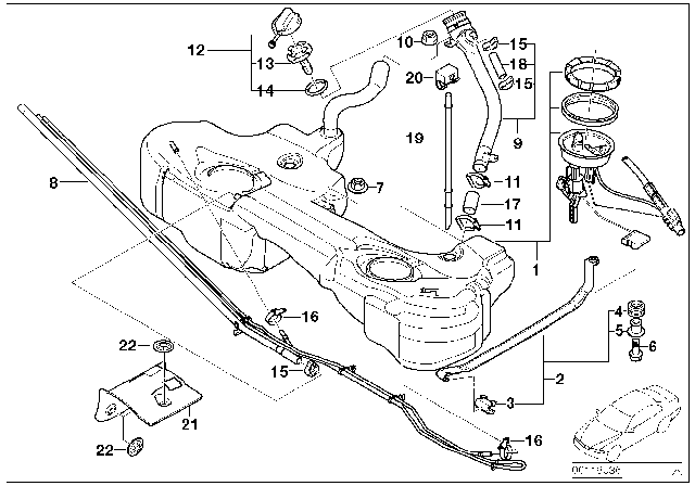2001 BMW 330xi  Fuel Hose Diagram for 16117176011