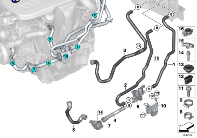 2018 BMW X5  Coolant Hose Water Pump Radiator Diagram for 64219282264