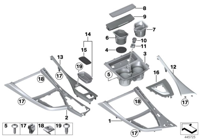 2015 BMW 228i Trim, Centre Console, Aluminium, Hexagon Diagram for 51168064266