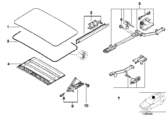 2006 BMW X5  Ceiling Frame Covered Velours Diagram for 54128263962