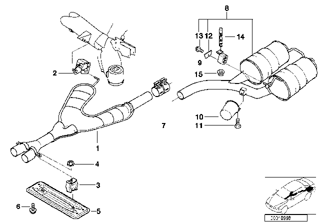 2001 BMW 540i  Centre Muffler Diagram for 18101440366