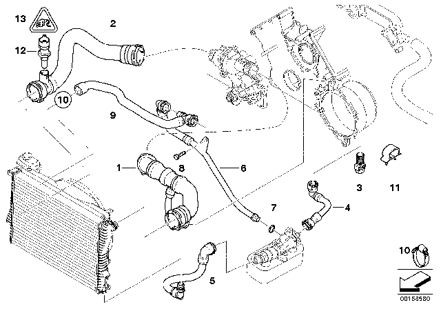 2001 BMW 540i Cooling System Water Hose Diagram for 11537511207