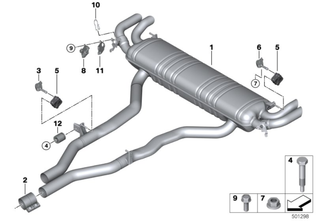 2020 BMW X5  Rear Muffler With Exhaust Fl Diagram for 18307935486