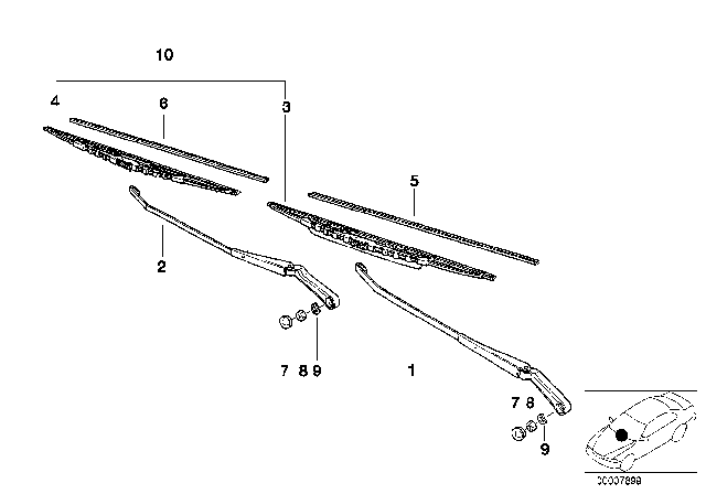 1998 BMW 318ti  Wiper Blades Compatible Diagram for 61611386685