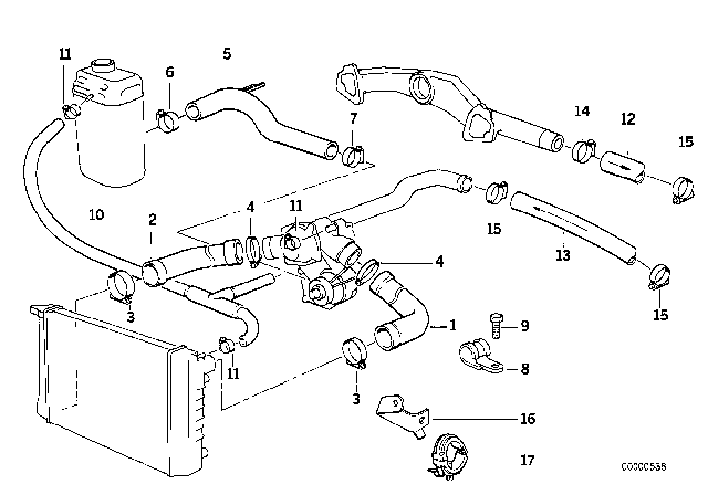 1992 BMW 850i  Vent Hose Diagram for 17111702897
