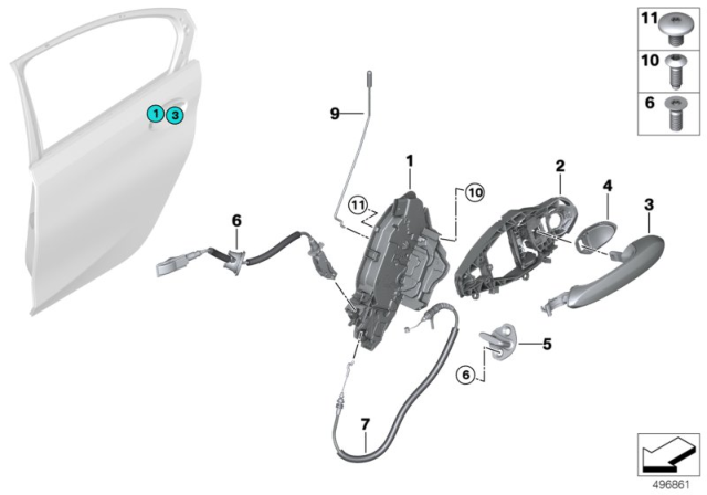 2020 BMW 330i  REAR DOOR HANDLE BOWDEN CABL Diagram for 51227432227