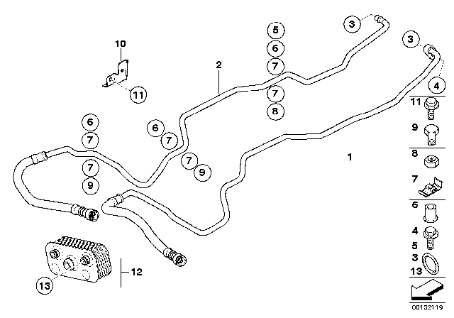 2004 BMW X3  Oil Cooling Pipe Inlet Diagram for 17223400213