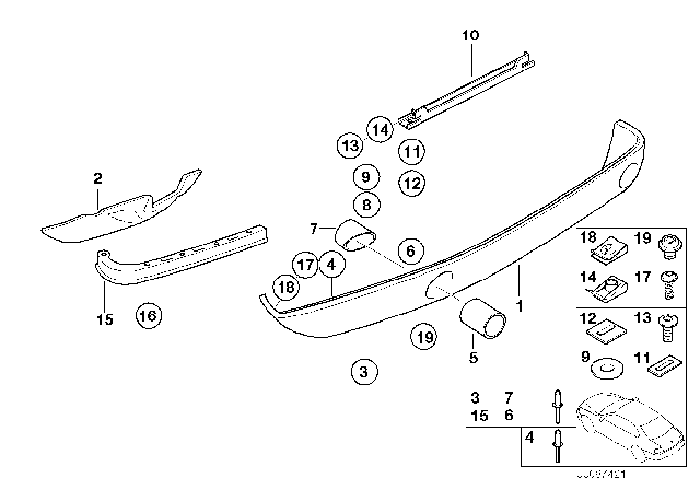 2000 BMW Z8  Bumper Trim Panel, Rear Bottom Primed Diagram for 51128258711