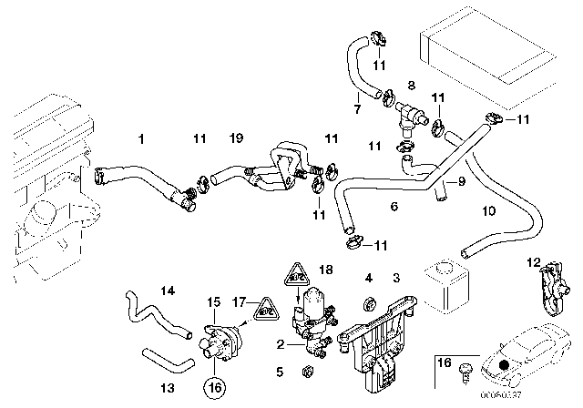 2003 BMW 525i  Engine Water Pump/Water Pump Diagram for 64118381989