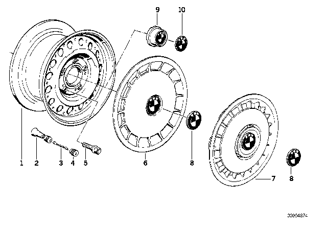1993 BMW 525i  Steel Rim Schwarz Diagram for 36111129381