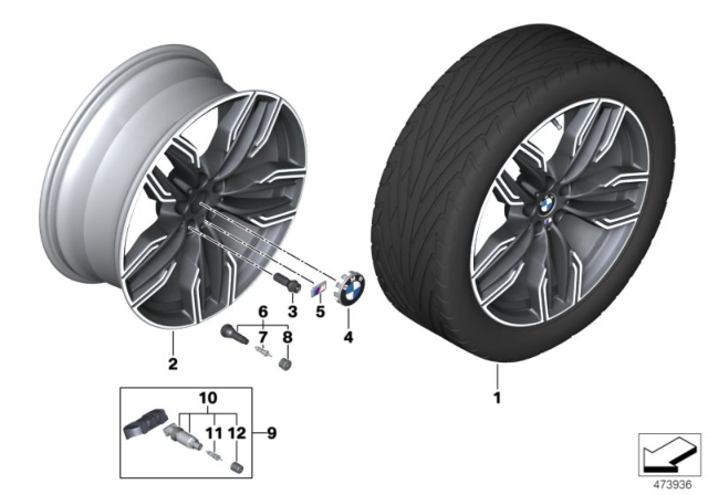 2017 BMW 750i xDrive  Wheel Electric. Module Rdci W/ Screw Valve Diagram for 36106872803