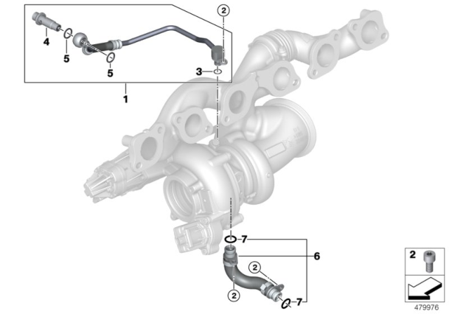 2020 BMW M760i xDrive  Oil Feed Line, Exhaust Turbocharger Diagram for 11428654387