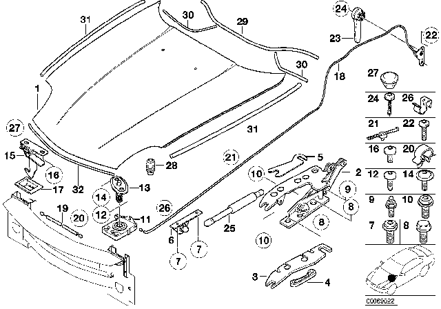2002 BMW Z8  Cable Holder Diagram for 64111364073