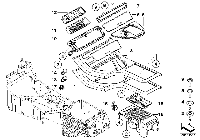 2006 BMW X5  Poplar Wood Cover, Centre Floor Console Diagram for 51167124562