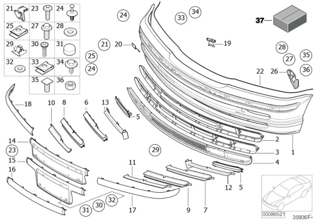 2002 BMW 330i  Grid Left Diagram for 51117016511