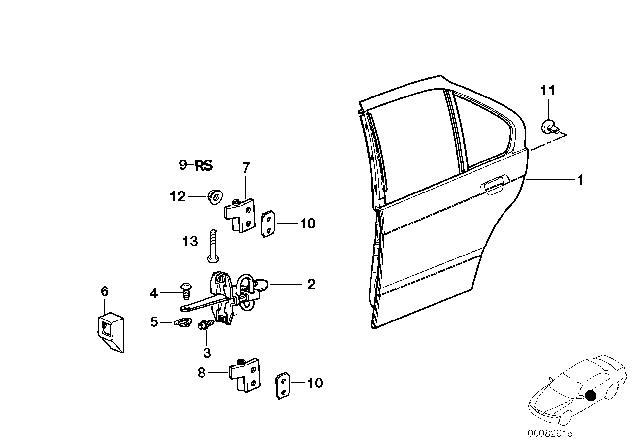 1993 BMW 325i  Hinge, Rear Door, Lower, Left Diagram for 41528135507