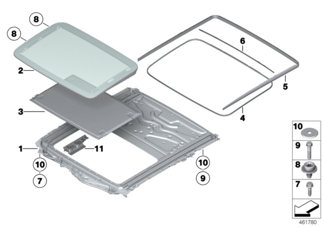 2011 BMW 750Li Sliding Roof Frame Diagram for 54107235471